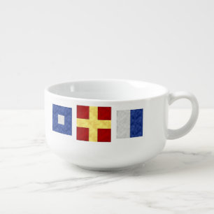 Nautical Watercolor Maritime Signal Flag Monogram Soup Mug