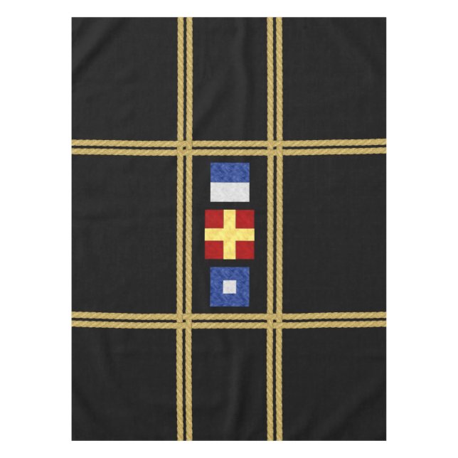 Nautical Watercolor Maritime Signal Flag Monogram Tablecloth (Front)