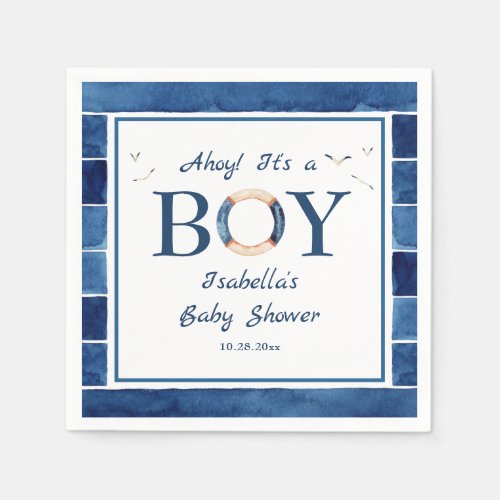 Nautical Watercolor Navy Blue Boy Baby Shower 