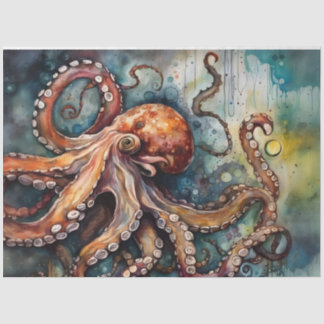 Nautical Watercolor Octopus Decoupage Paper 