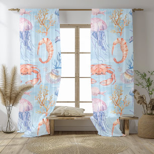 Nautical Watercolor Pattern: Coral Reef Delights Sheer Curtains