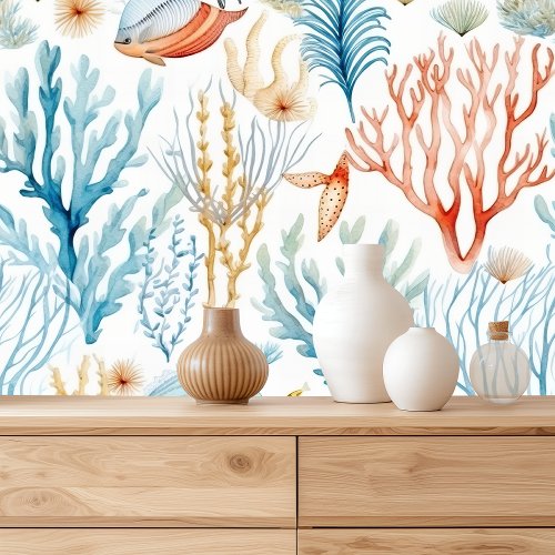 Nautical Watercolor Pattern Coral Reef Delights Wallpaper