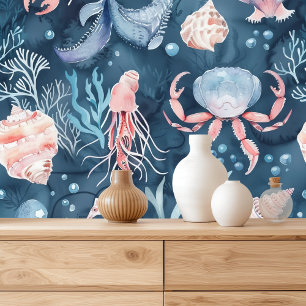 Nautical Watercolor Pattern: Coral Reef Delights Wallpaper