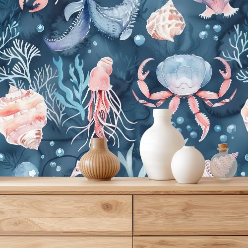 Nautical Watercolor Pattern Coral Reef Delights Wallpaper
