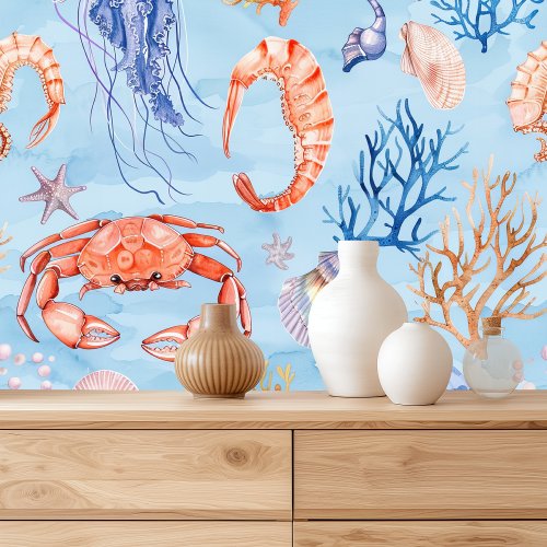 Nautical Watercolor Pattern Coral Reef Delights Wallpaper