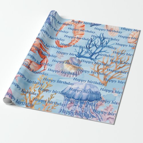 Nautical Watercolor Pattern Coral Reef Delights Wrapping Paper