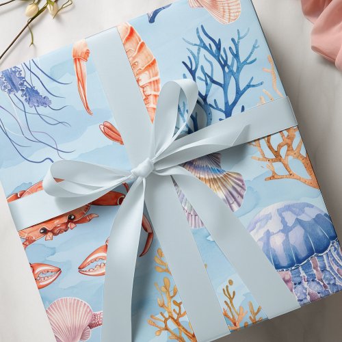 Nautical Watercolor Pattern Coral Reef Delights Wrapping Paper