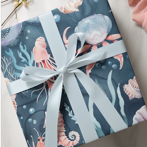 Nautical Watercolor Pattern Coral Reef Delights Wrapping Paper