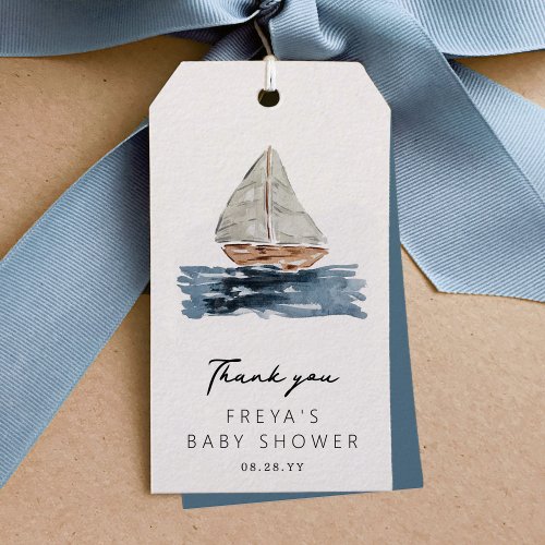 Nautical Watercolor Sailboat Baby Shower Thank You Gift Tags