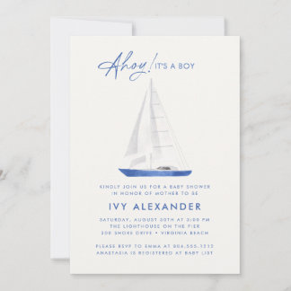 Nautical Watercolor Sailboat Boy Baby Shower Invitation