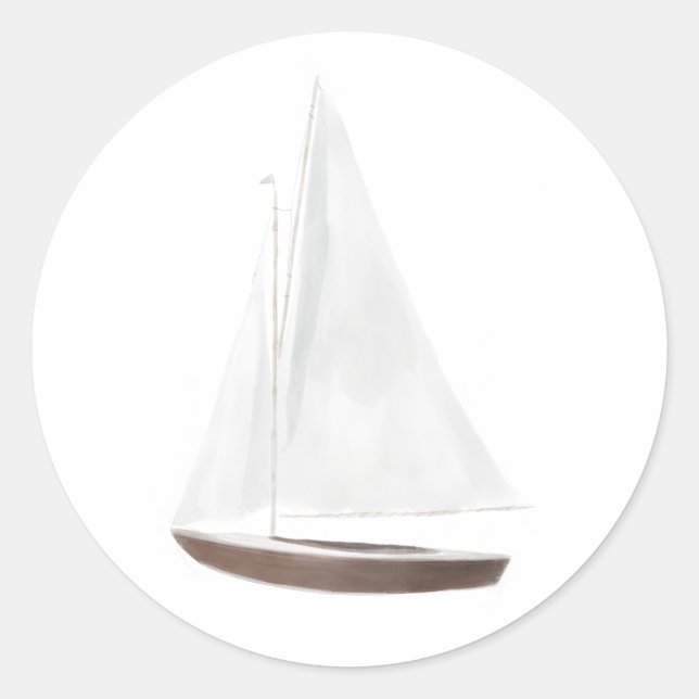 Nautical Watercolor Sailboat Classic Round Sticker (Front)