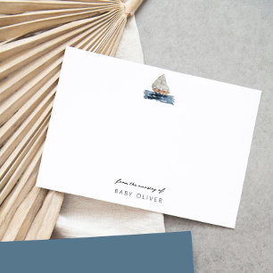 Nautical Watercolor Sailboat From the Nursery Baby Note Card