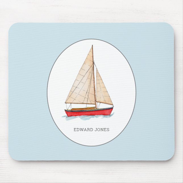 Nautical watercolor sailboat mouse pad (Front)