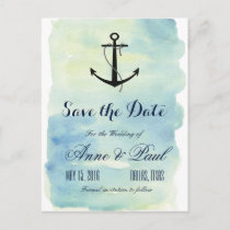 Nautical watercolor Save the Date Announcement Postcard