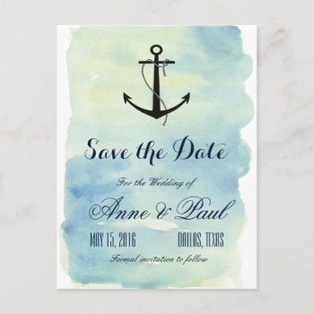 Nautical Watercolor Save The Date Announcement Postcard by rusticwedding at Zazzle