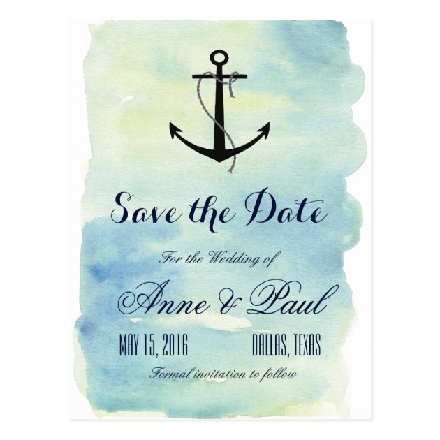 Nautical Watercolor Save The Date Postcard