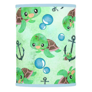 Nautical Watercolor Sea Turtle Anchors & Bubbles Lamp Shade