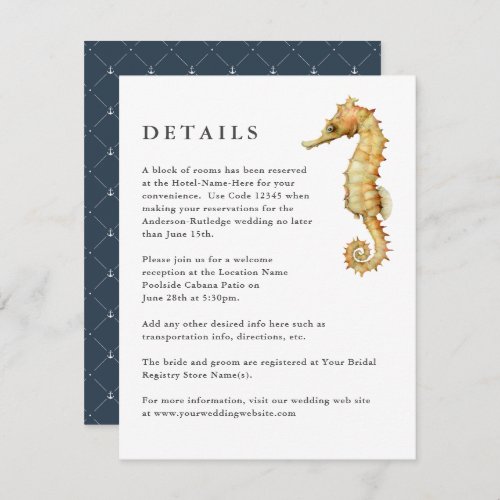 Nautical Watercolor Seahorse Wedding Details Info Enclosure Card