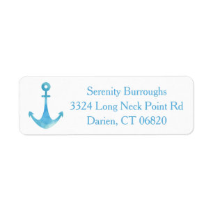 Nautical Watercolor Ship Anchor Blue Turquoise Label