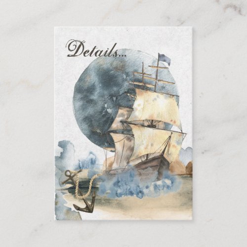 Nautical Watercolor Ship Full Moon Wedding Details Enclosure Card
