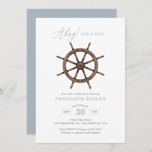 Nautical Watercolor Ship Wheel Baby Shower Invitat Invitation