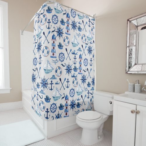 Nautical Watercolor Shower Curtain