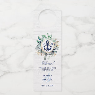 Nautical Watercolor Wreath Anchor Navy Wedding Bottle Hanger Tag