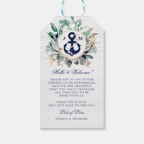 Nautical Watercolor Wreath Anchor Wedding Welcome Gift Tags