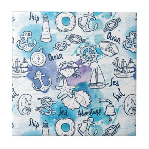 Nautical Watercolors Pattern Tile