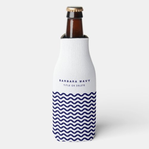 Nautical Wave Navy Blue Trendy Simple Stylish on a Bottle Cooler