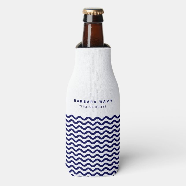 Nautical Wave Navy Blue Trendy Simple Stylish on a Bottle Cooler (Bottle Front)