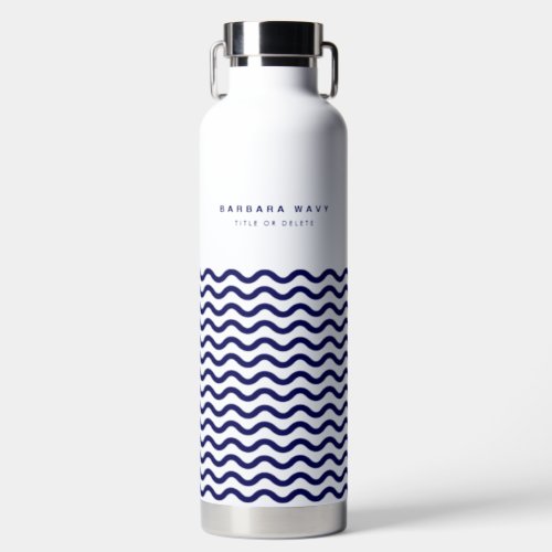Nautical Wave Navy Blue Trendy Simple Stylish on a Water Bottle