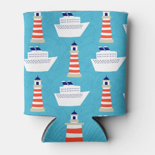Nautical Waves Lighthouse Cruiser Pattern Can Cooler