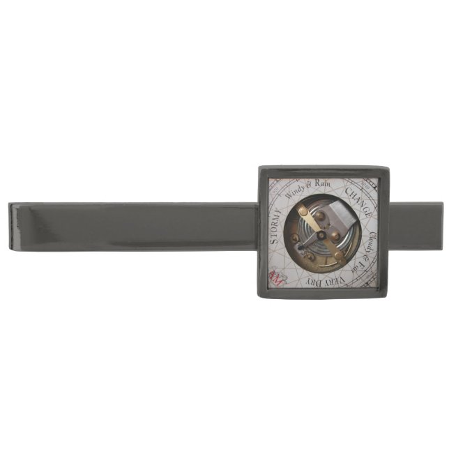 Nautical Weather Gauge Gun Metal Plated Tie Clip (Front)