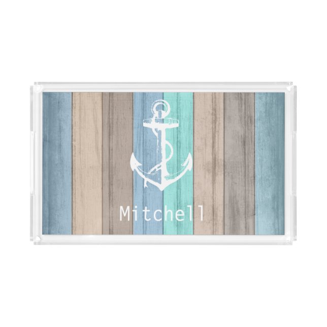Nautical Weathered Summer Beach Wood Anchor Acrylic Tray (Front)