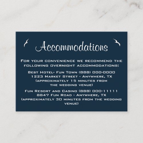 Nautical Wedding Accommodation - Reception Cards Business Cards