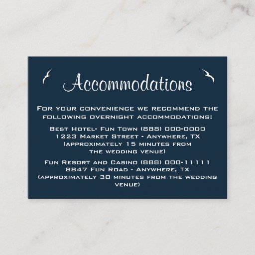 Customizable Nautical Wedding Accommodation - Reception Cards Business Cards