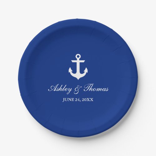Nautical Wedding Anchor Blue 7 Paper Plates