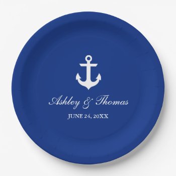 Nautical Wedding Anchor Blue 9" Paper Plates by SugarandSpicePaperCo at Zazzle