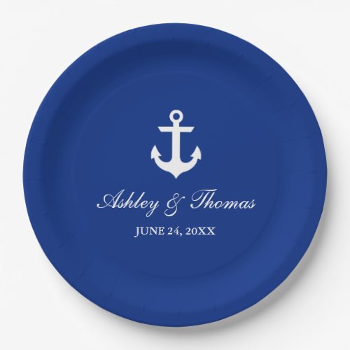 Nautical Wedding Anchor Blue 9 Paper Plates