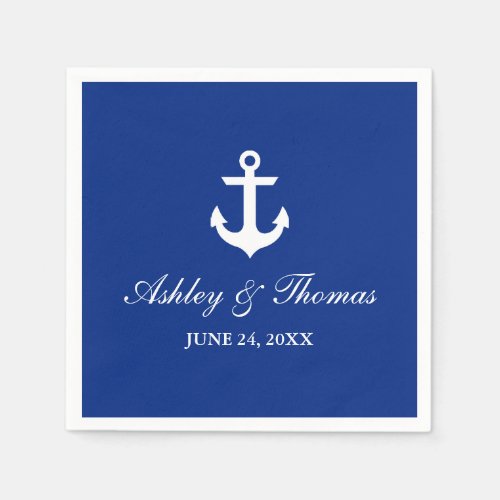 Nautical Wedding Anchor Blue C Paper Napkins