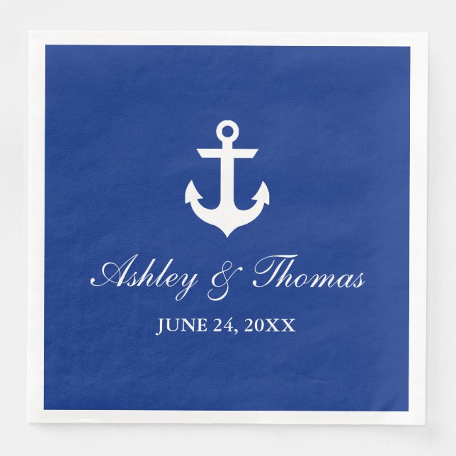 Nautical Wedding Anchor Blue D Paper Dinner Napkins (Front)