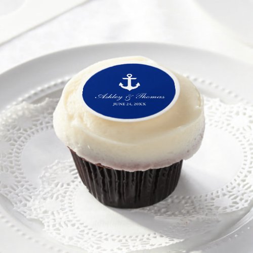 Nautical Wedding Anchor Blue Edible Frosting Rounds