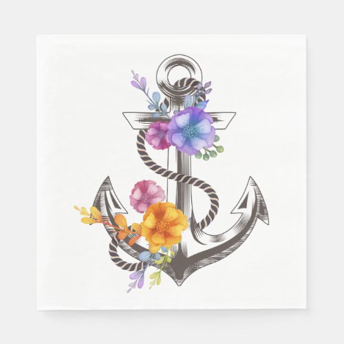 Nautical Wedding Anchor Floral Beach Party Napkins