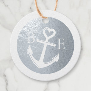 Nautical Wedding Anchor Heart REAL FOIL Foil Favor Tags