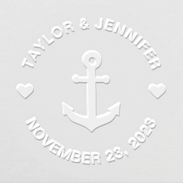 Nautical Wedding Anchor & Hearts Custom Embosser (Design)