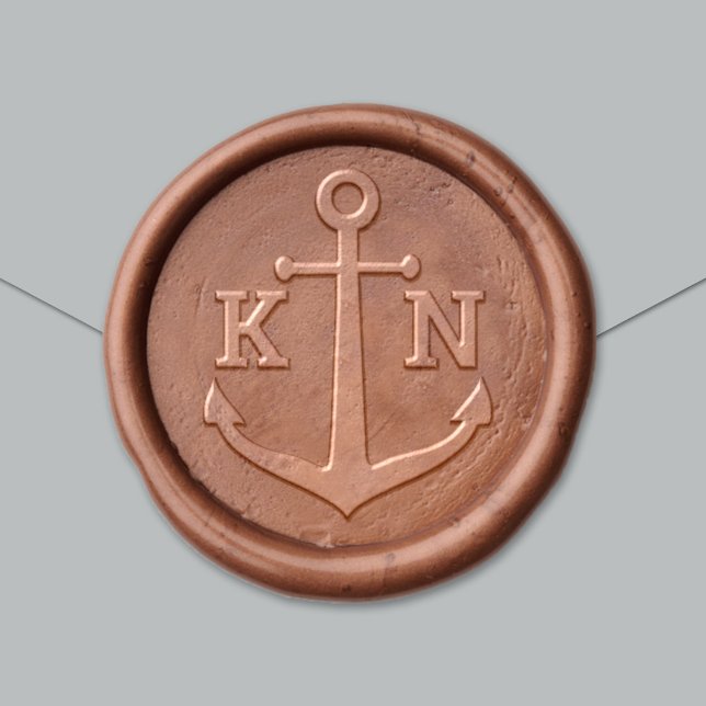 Nautical Wedding Anchor Monogram Initials Wax Seal Sticker (Creator Uploaded)