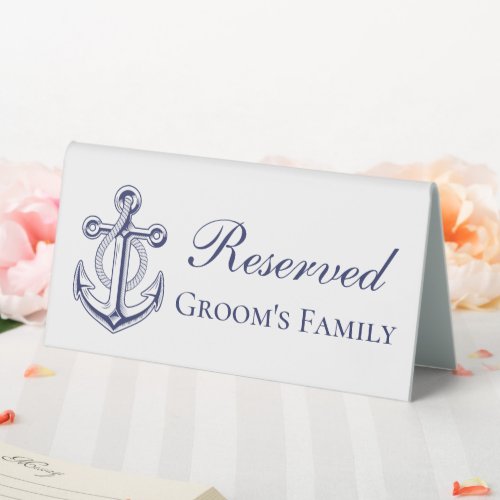 Nautical Wedding Anchor Reserved Grooms Family Table Tent Sign