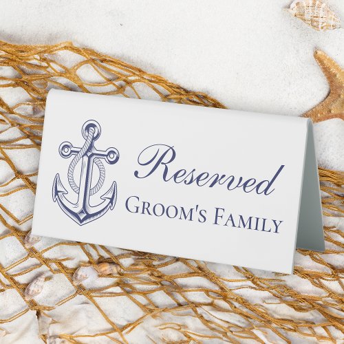Nautical Wedding Anchor Reserved Grooms Family Table Tent Sign
