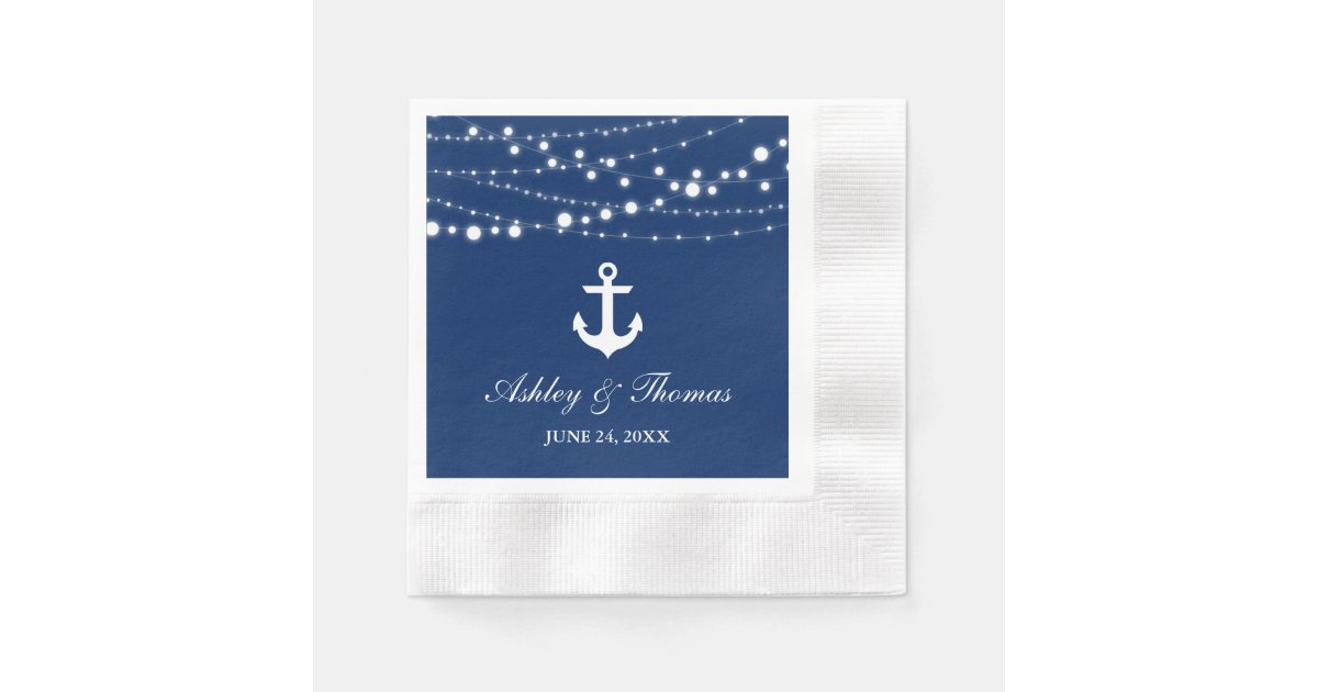 Nautical Wedding Anchor String Lights Navy Blue Napkins | Zazzle